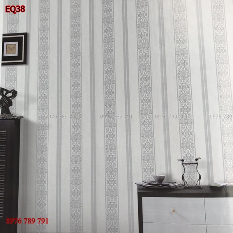 Giấy Dán Tường Đức Cao Cấp Dải Dọc Hoa Tân Cổ Điển 3D Cho Phòng Khách, Phòng Ngủ, Lụa Không Keo, Khổ 10m x 53 cm