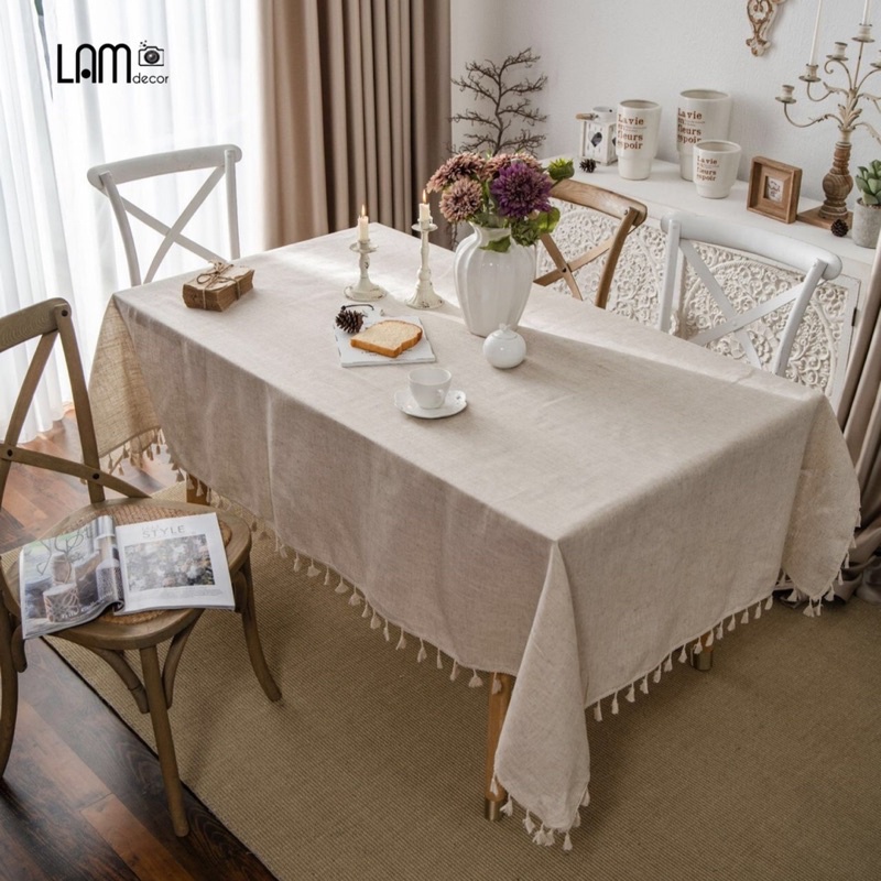 BST Khăn trải bàn phong cách Châu âu, table runner để trang trí nhà cửa chất liệu vải cotton pha
