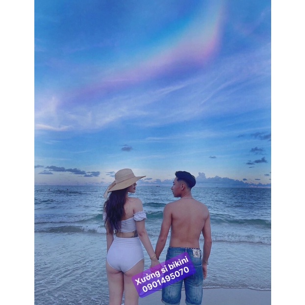 Bikini 2 mảnh lưng cao, Đồ bơi nữ  áo trễ vai mix quần lưng cao nhún che bụng nhiều màu | BigBuy360 - bigbuy360.vn