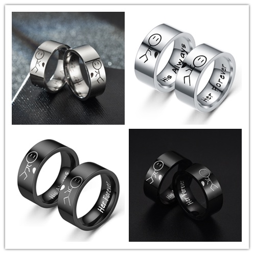 Nhẫn Đeo Tay Khắc Chữ Her Forever His Always I Love You Màu Đen Thời Trang Cho Cặp Đôi