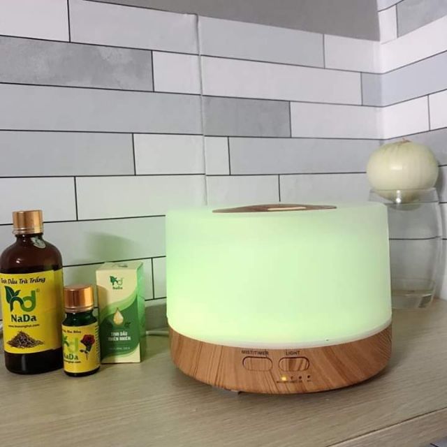 Máy Xông Tinh Dầu Trụ Trong Đế Vân Gỗ 500ml