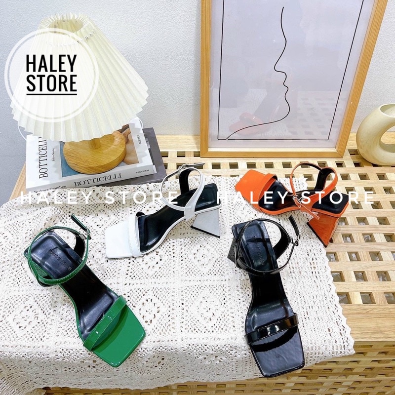 Giày guốc sandal nữ cao gót tam giác HALEY STORE quai ngang mũi vuông thời trang mới nhiều màu rẻ bền đẹp đi chơi