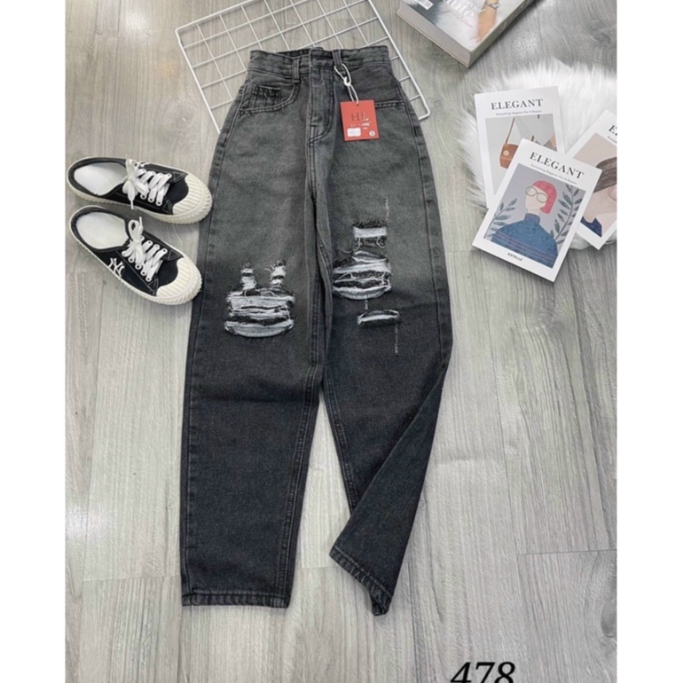 Quần bò nữ, Quần Baggy jean nữ lưng cao phong cách chất bò mịn đẹp