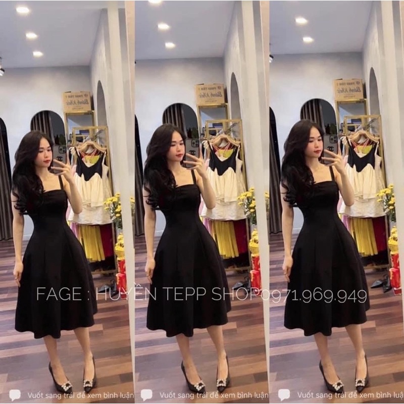 Váy 2 dây bản to phối túi