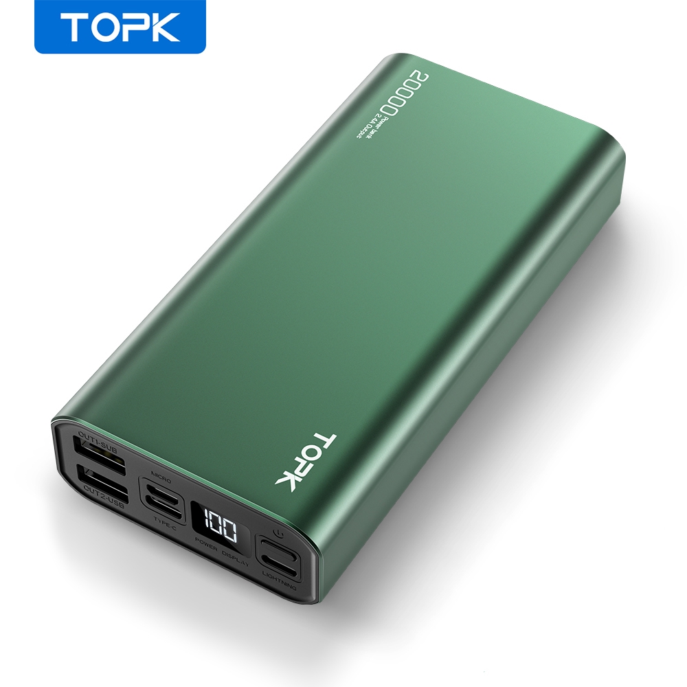 Sạc dự phòng TOPK I2006 20000mAh kỹ thuật số hai cổng cắm với dung lượng cao