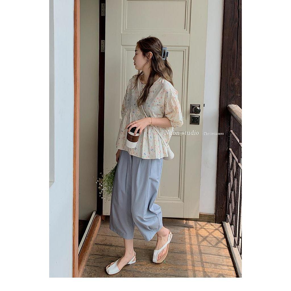 Quần Vải Lanh Cotton Mỏng Lưng Cao Thời Trang Mùa Hè 61443