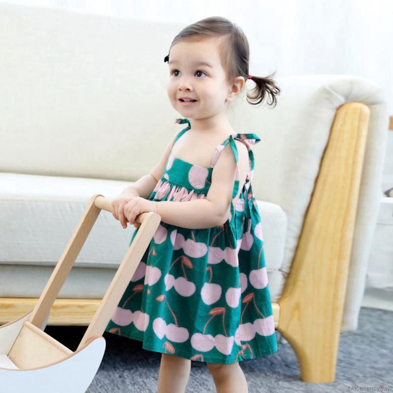 Đầm Không Tay Họa Tiết Hoa Xinh Xắn Cho Bé Gái