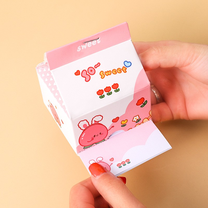 Giấy Note Pad Rút Hộp Sữa Milk Box Hoa Văn Caro và Trái Cây