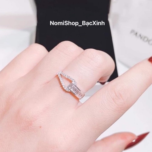 Nhẫn nữ bạc ta chéo đính đá lấp lánh kiểu dáng sang chảnh nhẫn dày dặn sáng bóng Mainomi Shop Bạc Xinh