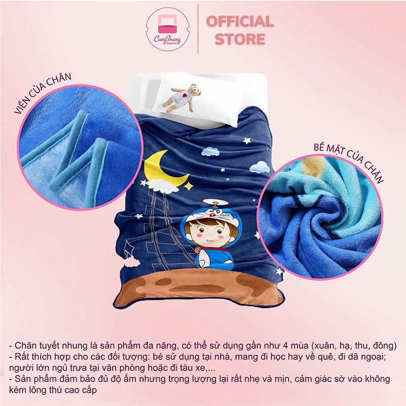 Chăn lông cho bé đi học, chăn tuyết văn phòng vải nhung chất tuyết nỉ nhung - Kích thước 1m x 1m4