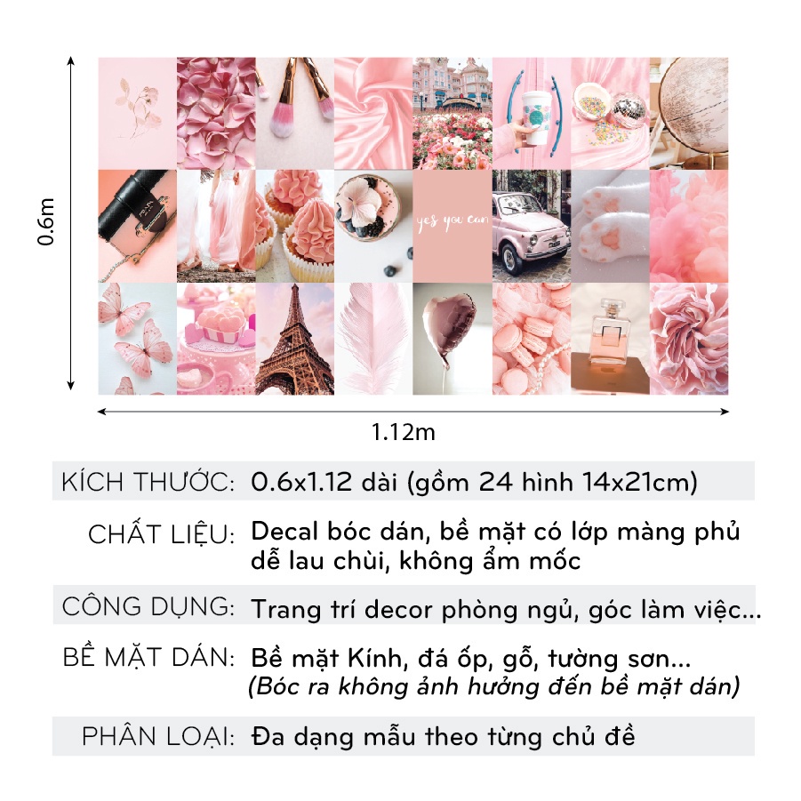 Postcard dán tường decor cute vintage sticker decal theme Hồng Hường Mẫu 3 1303