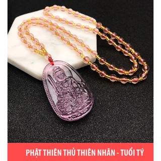 Dây chuyền chuỗi hạt mặt phật Thiên Thủ Thiên Nhãn màu hồng - Phật bản mệnh người tuổi Tý