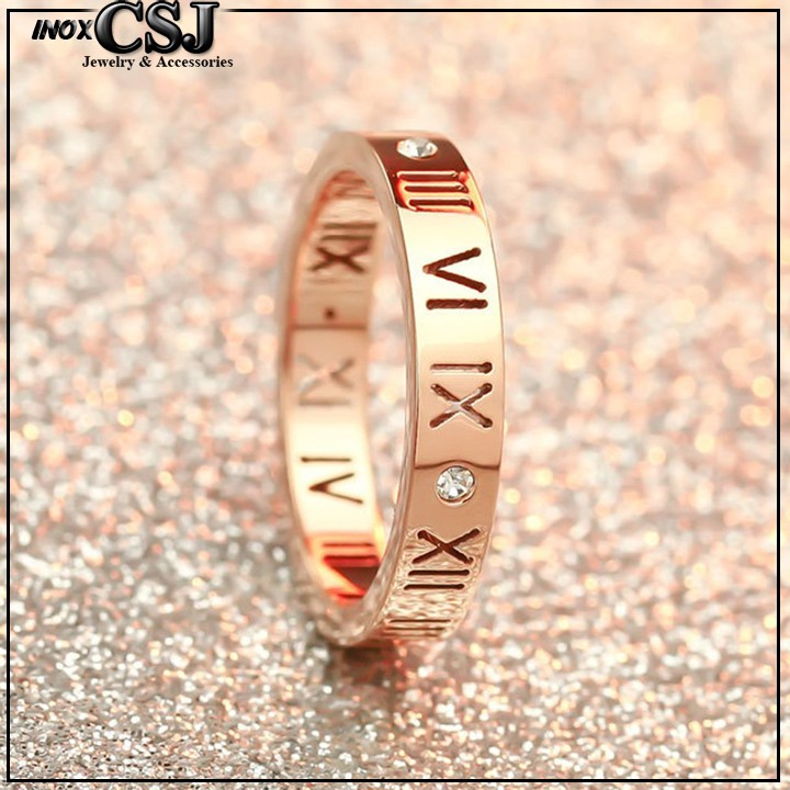 NHẪN TITAN SỐ LA MÃ MÀU HỒNG ĐẸP KHÔNG ĐEN - tặng hộp đựng nhẫn xinh xắn