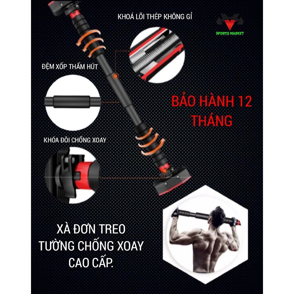 Xà đơn treo tường, cao cấp chống xoay, xà đơn gắn tường, gắn cửa đa năng [mút khóa hình thoi thế hệ mới]