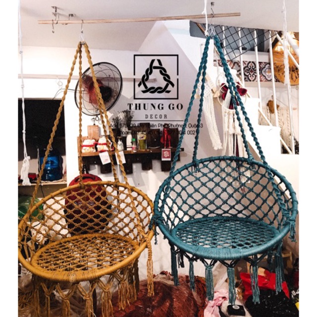 Ghế đu macrame phối màu size người lớn, ảnh thật tặng kèm gối lót và móc treo ( chưa bao gồm khung treo)