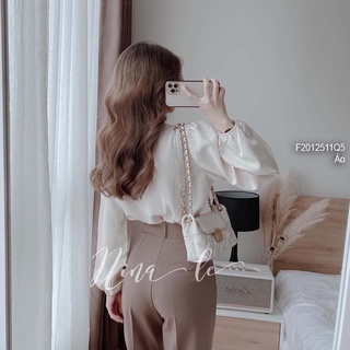 Áo sơ mi lụa cổ đính chuỗi ngọc tay dài!