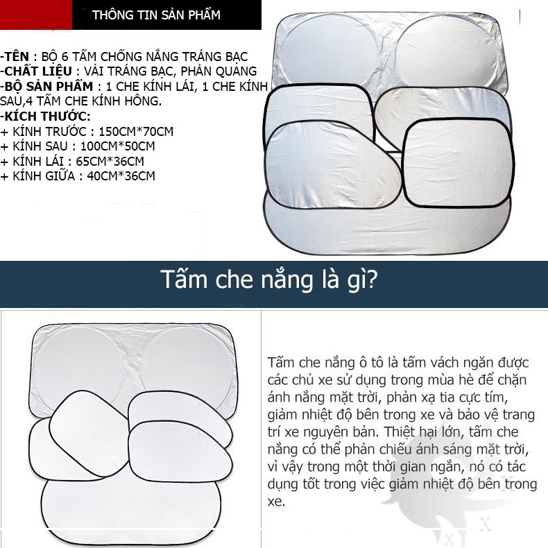 Bộ 6 Tấm Chống Nắng Tráng Bạc- Phản Quang Cao Cấp