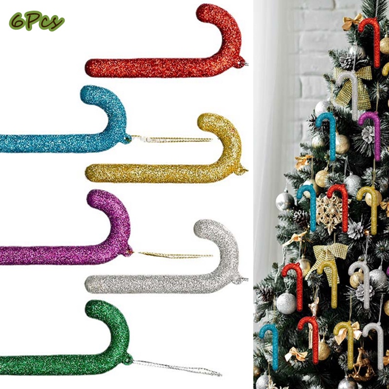 Set 6 gậy treo trang trí cây thông noel làm từ PVC bền bỉ với màu sắc bắt mắt ngẫu nhiên