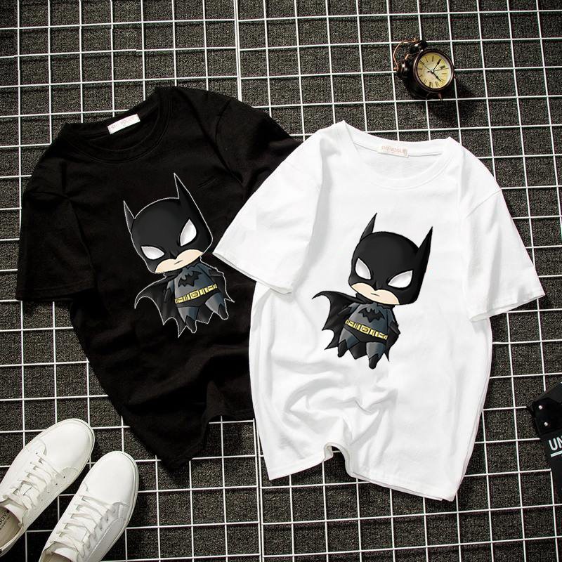 Áo thun unisex Hàn Quốc in chibi người dơi siêu anh hùng vải dày mịn 2019T1039