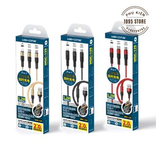 Dây Sạc 3 Đầu WK-125 Cáp Sạc Dây Dù Chân Lightning/ Type C/ Micro