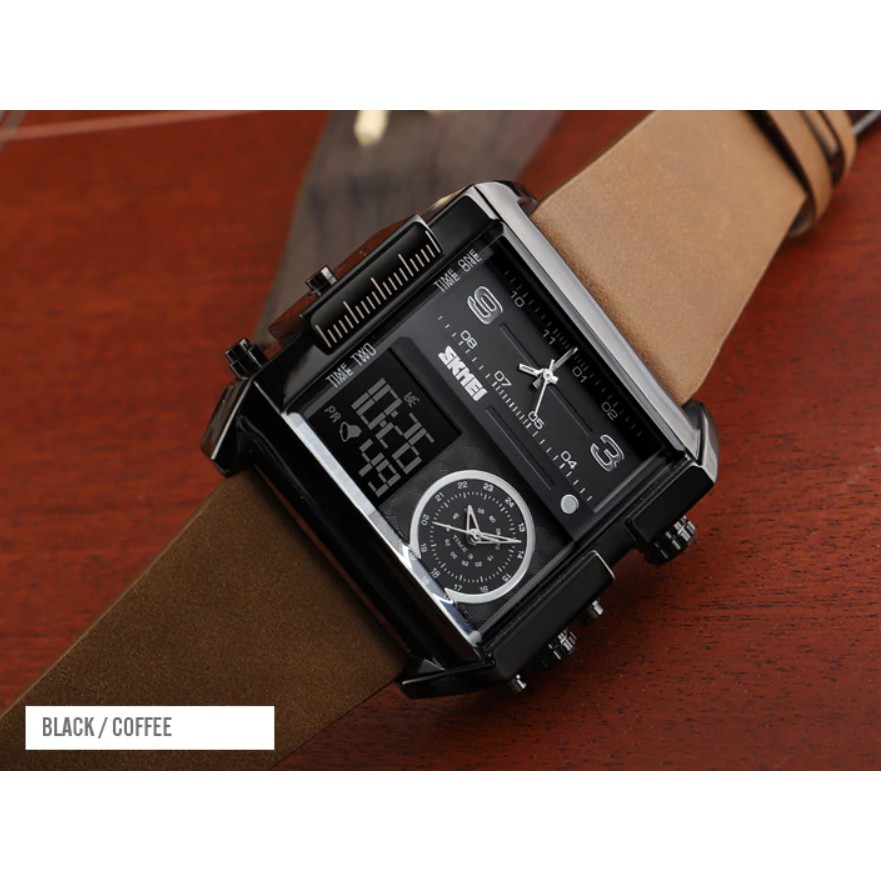 Đồng hồ nam chính hãng cao cấp SKMEI dây da xịn, mặt chữ nhật sang trọng, số giờ điện tử và truyền thống đôc đáo SKCN01 | BigBuy360 - bigbuy360.vn