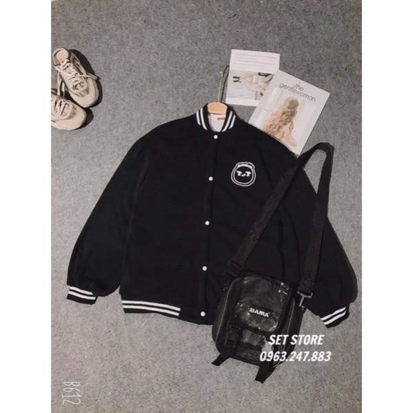Áo Khoác bomber mặt cười màu đen,áo kiểu thu đông Nam Nữ chất nỉ  tay bồng <55kg, mặc đôi nhóm,lớp | BigBuy360 - bigbuy360.vn