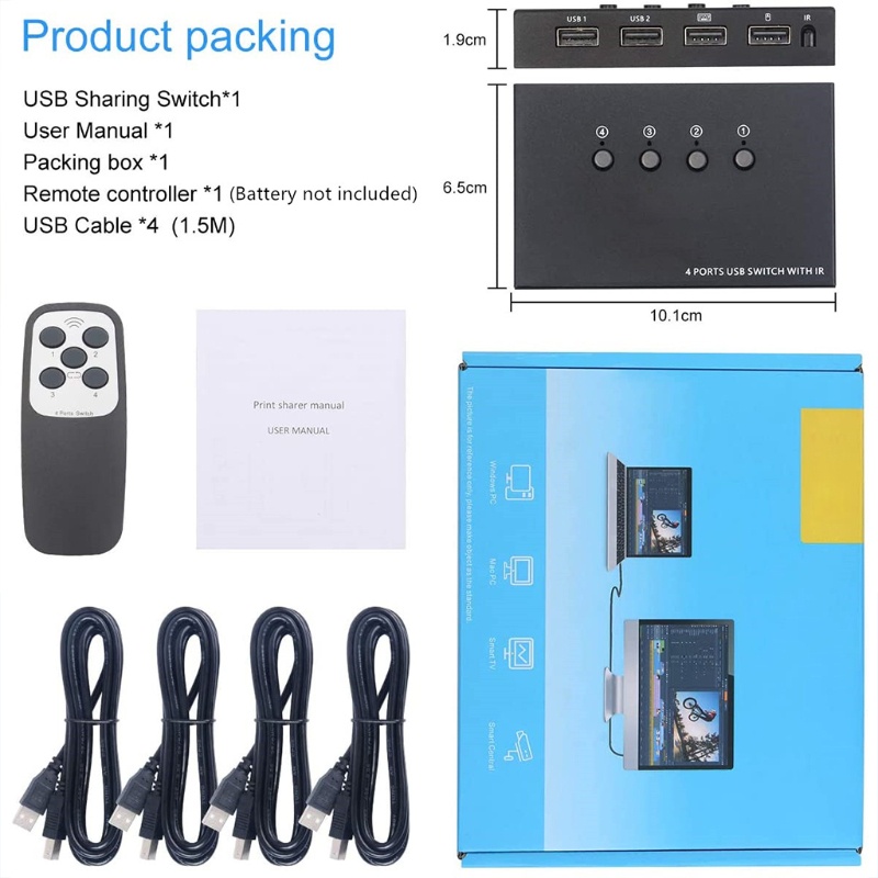 Bộ 4 Hộp Chuyển Đổi Usb Kvm 4 Cổng Vào 4 Cổng Vào 2.0