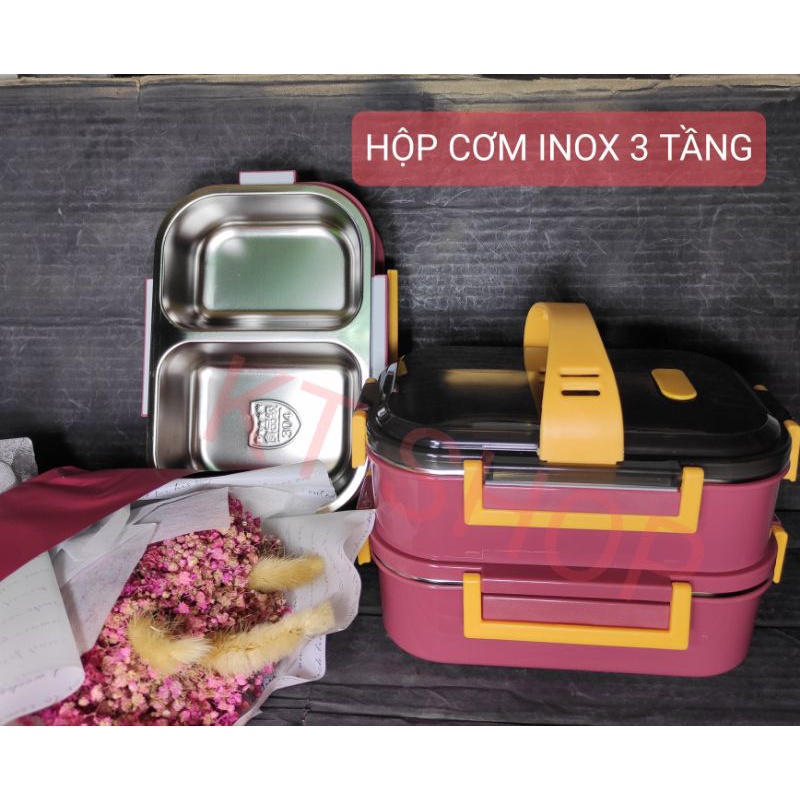 HỘP CƠM ( CẶP LỒNG, CAMEN) 3 TẦNG GIỮ NHIỆT MÀU SẮC NGẪU NHIÊN (TẶNG KÈM TÚI GIỮ NHIỆT)