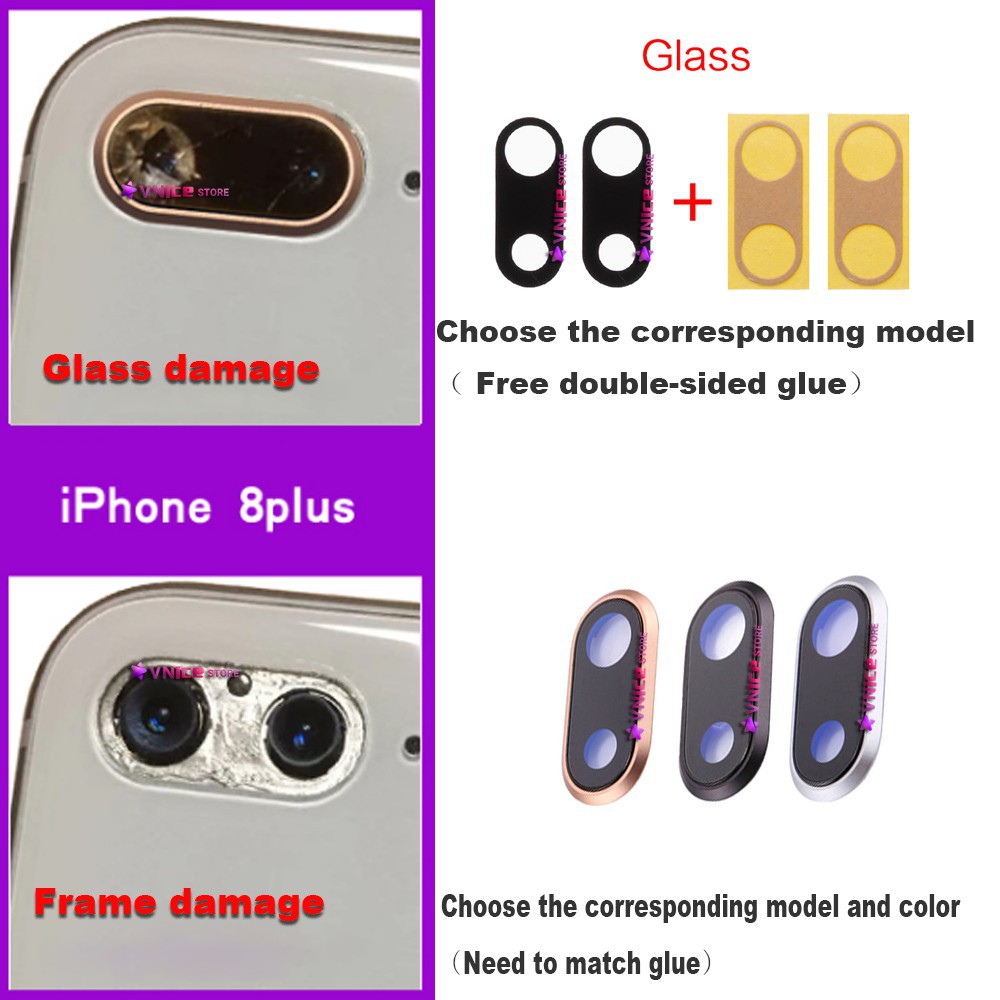 Kính cường lực bảo vệ camera sau điện thoại có khung thay thế cho iPhone 6S Plus 7 8 XS Max XR