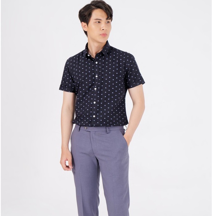 Áo Sơ Mi Nam Ngắn Tay Họa Tiết Chấm Bi đen BSI04