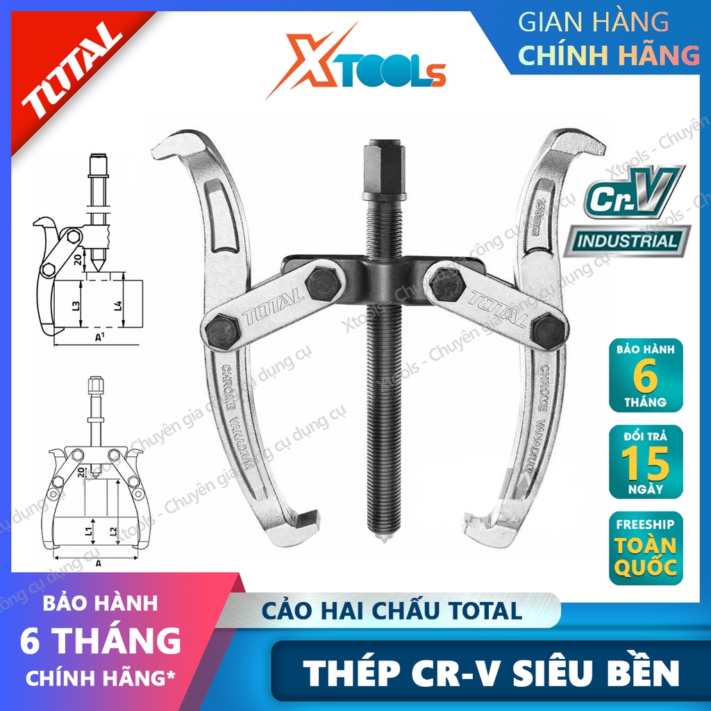 Cảo 2 chấu đa năng cao cấp TOTAL thép Cr-V cứng không gỉ chịu lực cực tốt gia công sửa chữa đá gỗ kim loại kính