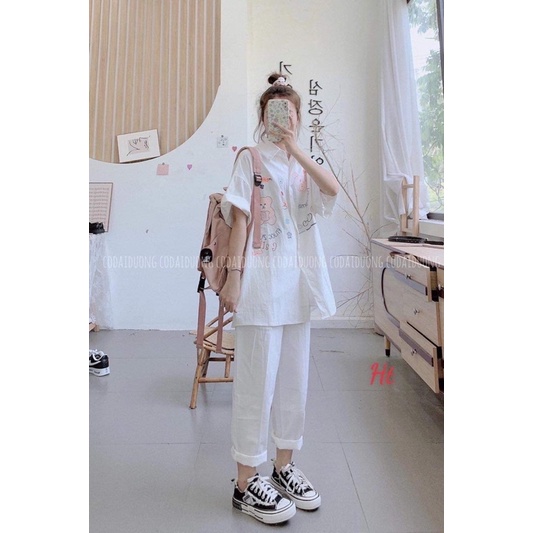Áo sơ mi gấu Rat tay lỡ H2