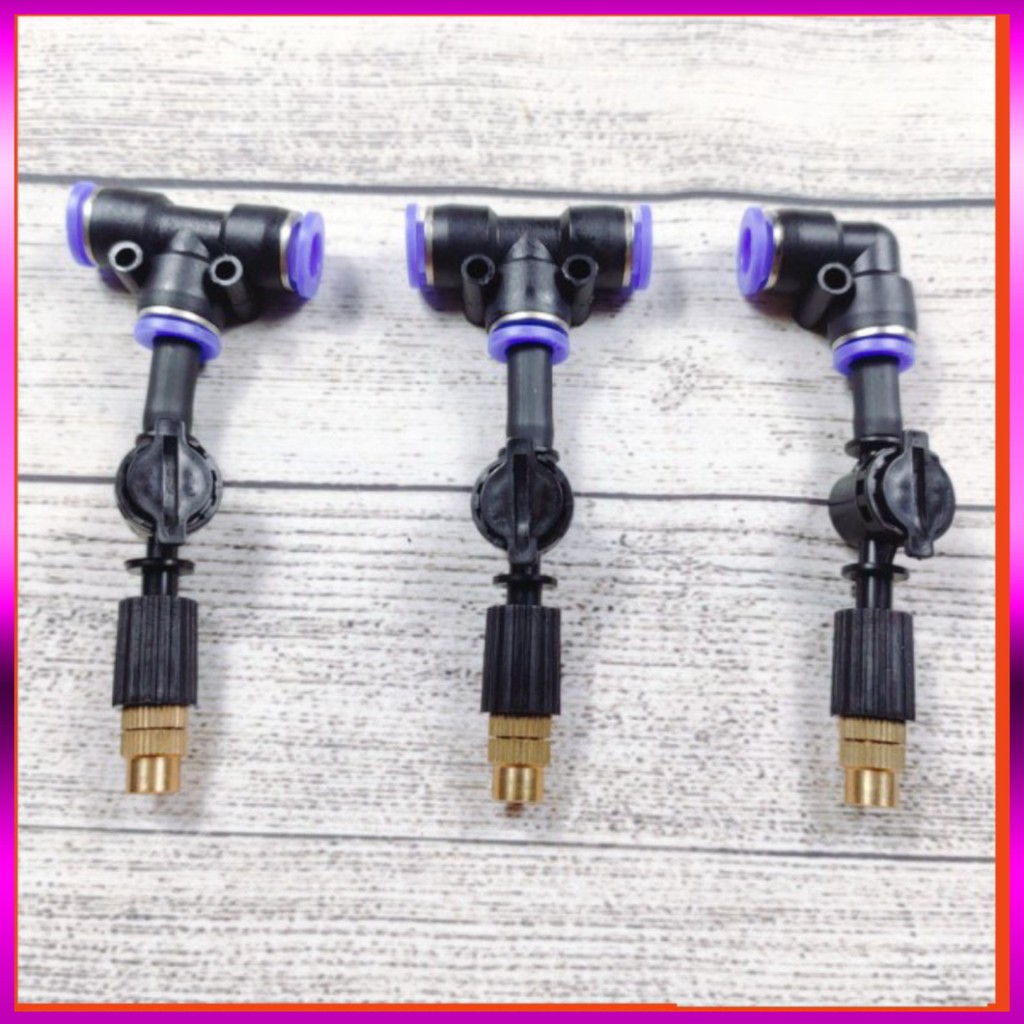 [GIÁ TỐT] 3 Béc phun sương 1 tia đồng,kèm chống nhỏ giọt và nối nhanh chữ Tê 8mm dùng tưới cây, tưới lan