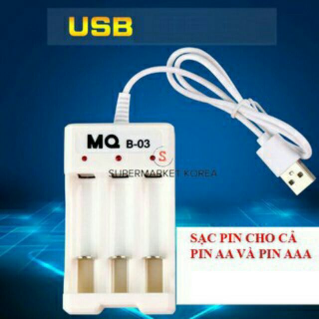 Bộ Sạc pin tiểu 2A/3A đa năng cáp USB