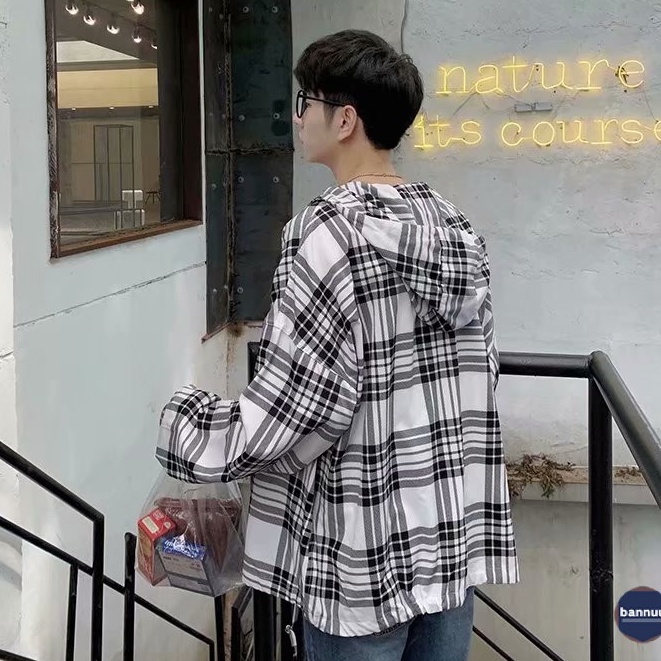 áo sơ mi Hoodie Tay Dài Kẻ Sọc Cá Tính áo sơ mi nữ caro áo sơ mi nam phong cách Hàn Quốc sơ mi nữ form rộng