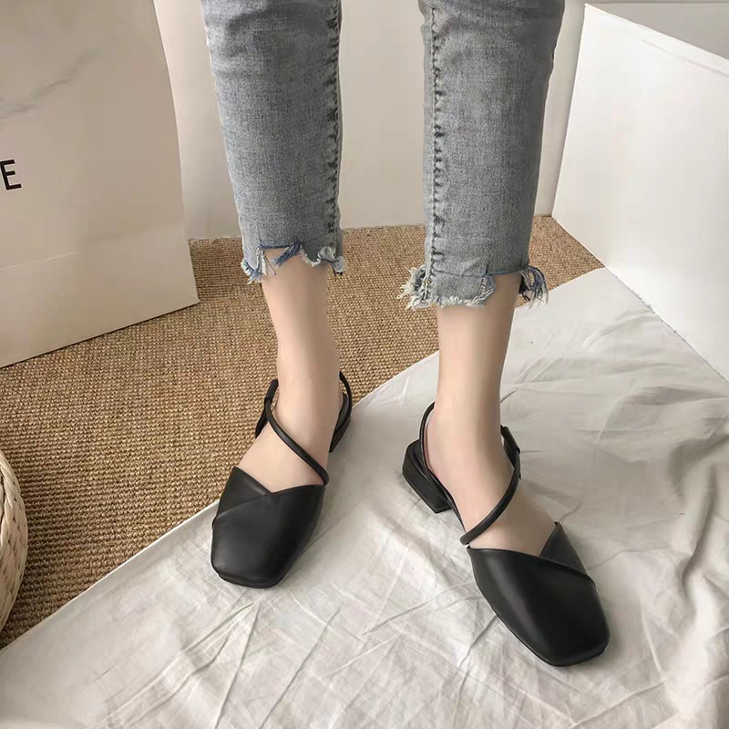 Gìay sandal tiểu thư đen mũi vuông quai ống, giaydepxinh.dangmi