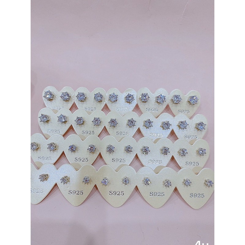 Bông tai nụ đá bạc Ý 925 xi kim,Khuyên tai bạc nụ đá 4 chấu-Minh Tâm Jewelry