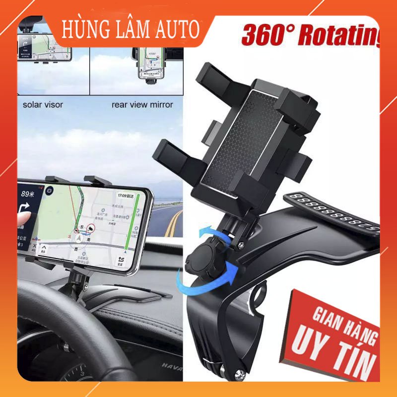 Giá Đỡ Điện Thoại Trên Taplo Ô Tô / Xe Hơi Xoay 360 Độ Cao Cấp , Kẹp Điện Thoại Kèm Bảng Số Điện Thoại Trên Xe