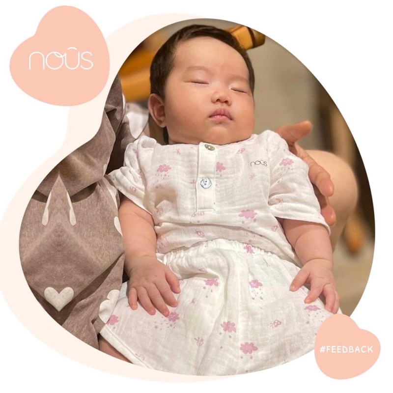 Bộ cài thẳng cộc trắng in hình Nous dành cho bé trai bé gái chính hãng