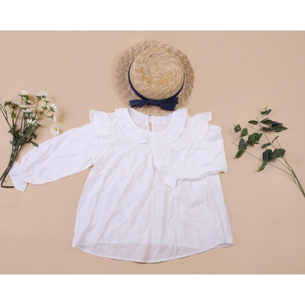Áo sơ mi thô bé gái dài tay cổ bèo size 8-12T, cho bạn từ 25-35kg, chất thô không nhăn, lì mịn. Kiểu dáng đẹp, dễ mặc