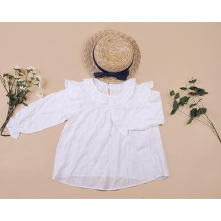 Áo sơ mi thô bé gái dài tay cổ bèo size 8-12T, cho bạn từ 25-35kg, chất thô không nhăn, lì mịn. Kiểu dáng đẹp, dễ mặc