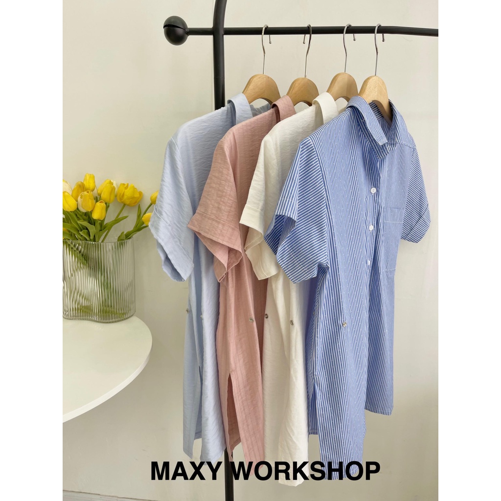 Áo sơ mi tay ngắn cách điệu bên eo Button Sleeve Shirt Pink Maxy Workshop