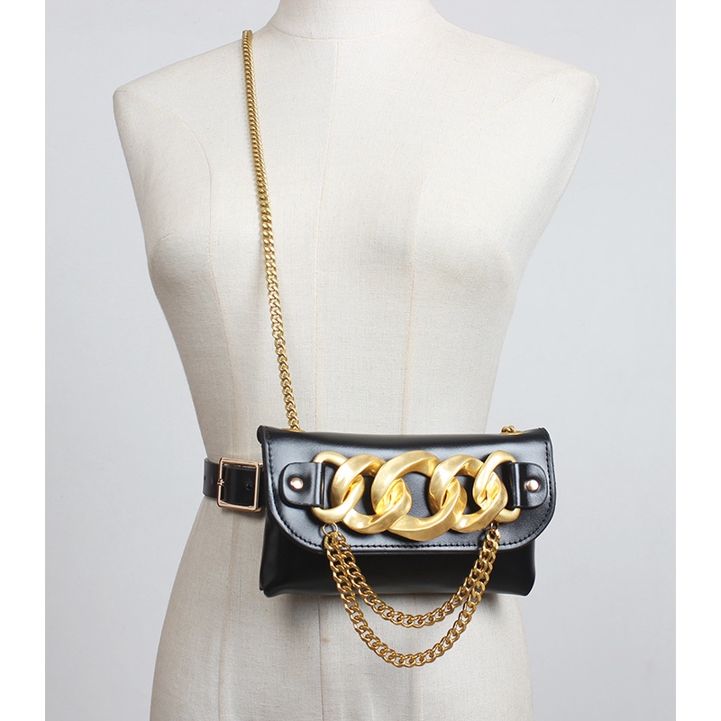 Túi ví xích khoá vàng bản to + kèm dây đeo lưng chéo