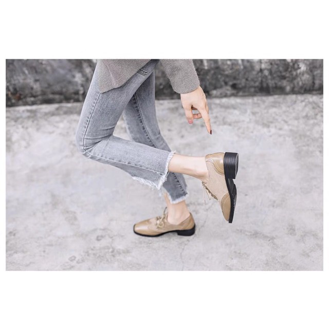 (Có sẵn Đủ size) Giày Oxford nữ cao cấp phối da lộn da lì (Màu Đen Nâu) Đế cao su 4p phân cm tôn dáng dễ phối đồ -h91 | BigBuy360 - bigbuy360.vn