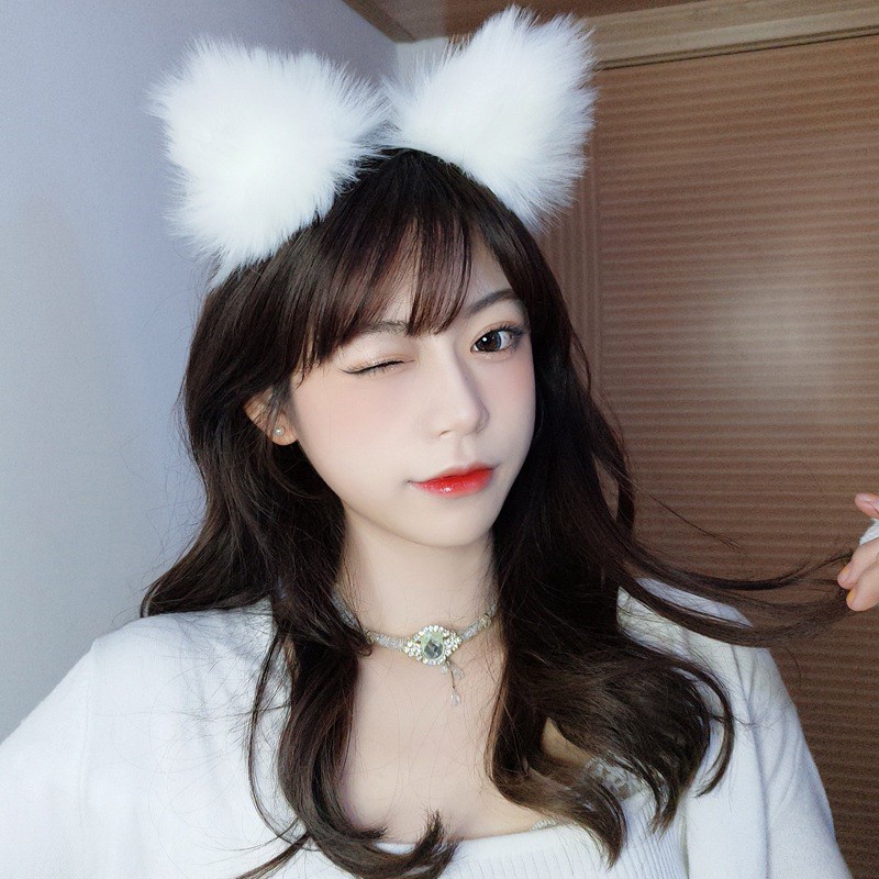 Bờm tóc cute, Cài Tóc Tai Mèo Lông Mềm Mại Dễ Thương Cute Cosplay Màu Đen Trắng