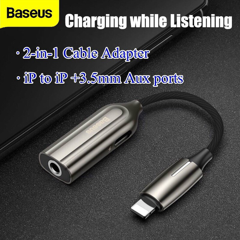 Đầu chuyển âm thanh Baseus L55 và L56 2 in 1 cho chân L ra 2 chân L và 1 chân L ra 3.5 với chân sạc