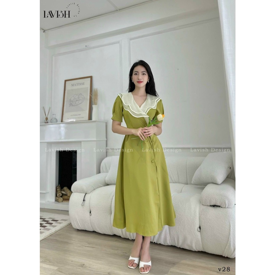 Đầm váy nữ dáng xòe họa tiết 2 màu coton lạnh phối tơ gân tôn dáng trẻ trung sang trọng thanh lịch siêu xinh