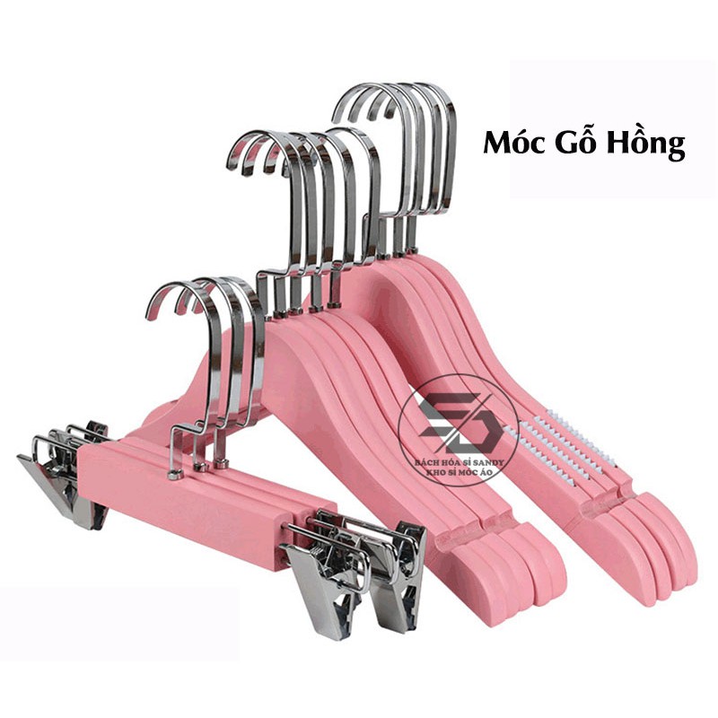 Móc Gỗ Treo Quần Áo KTN Hồng Nhạt 44.5cm Vai Đệm (1 móc)