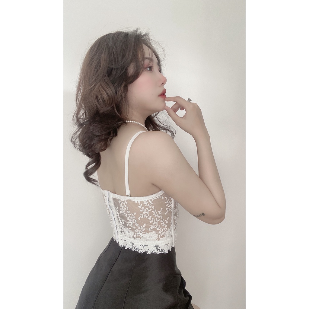 Áo corset / Áo croptop ren thêu hoa có gọng và mút