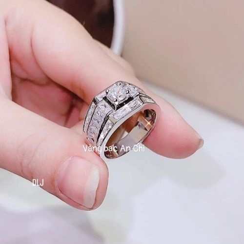 Nhẫn đôi bạc ta xi bạch kim - Nhẫn cặp nam nữ đính đá sang trọng, ACJM340W200
